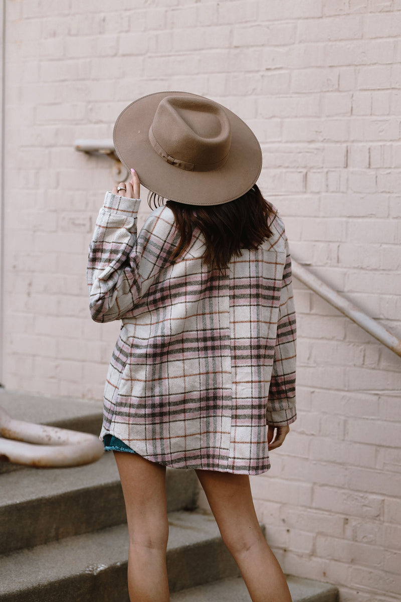 Falling For You Plaid Flannel Shacket - Pink
