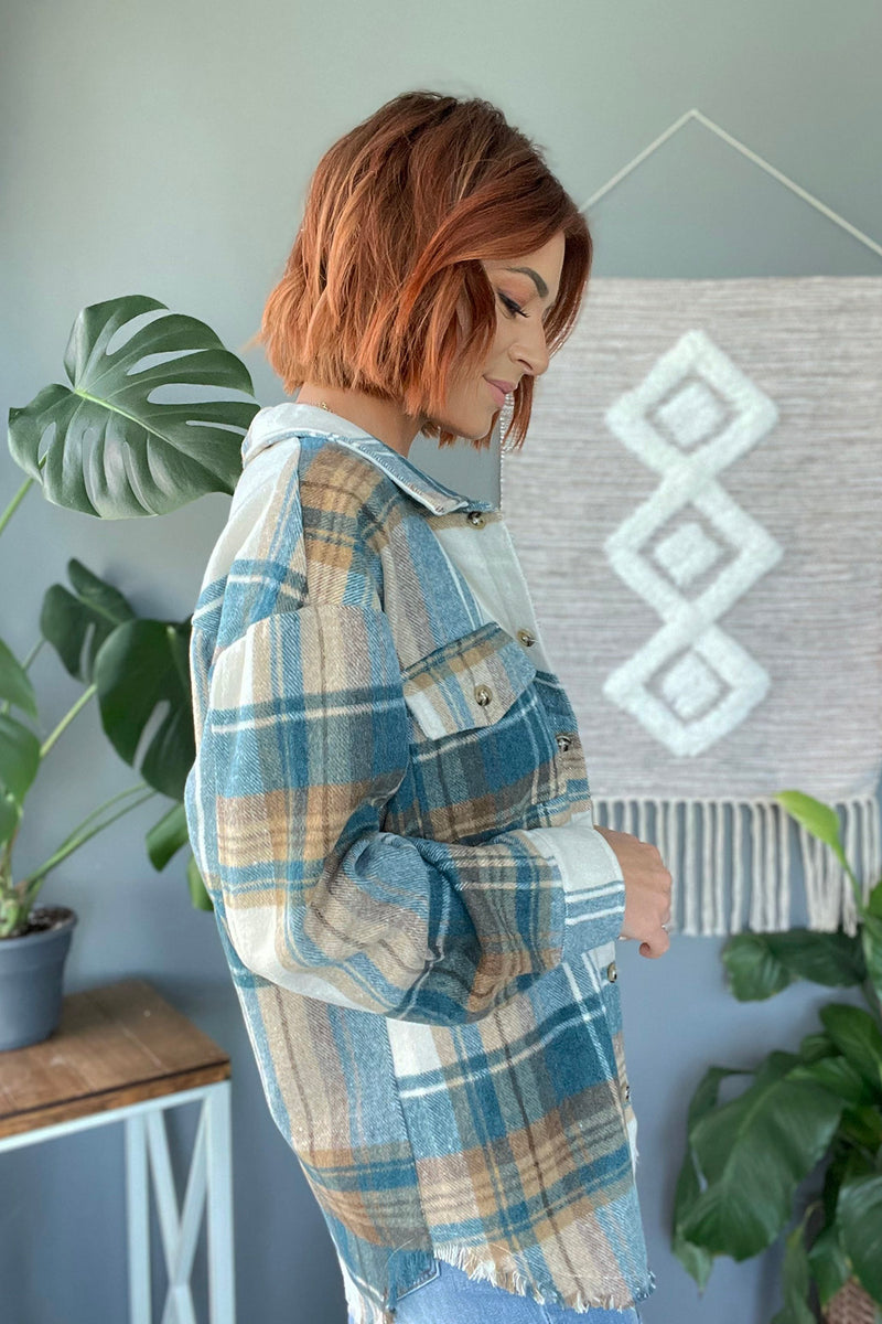 Campfire Vibes Plaid Flannel Shacket - Teal Multi