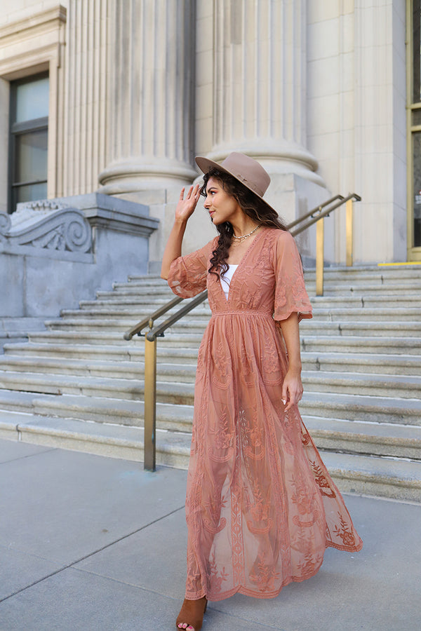 Amelia Embroidered Lace Maxi Romper - French Rose - Barefoot Dreamer