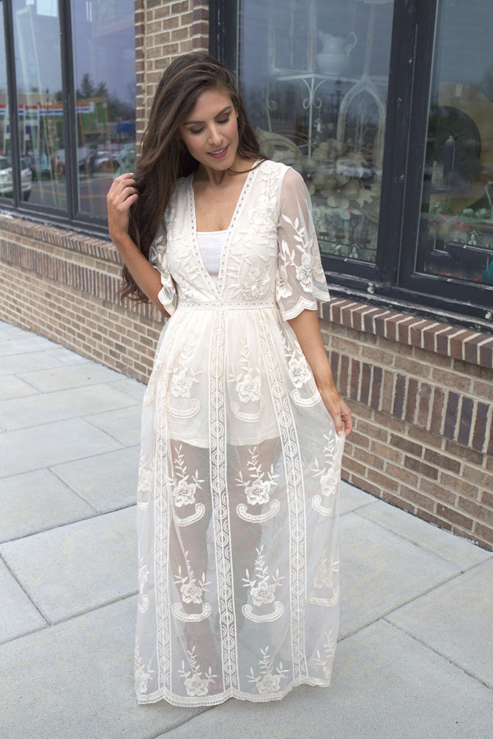 Amelia Embroidered Lace Maxi Romper -Ivory - Barefoot Dreamer