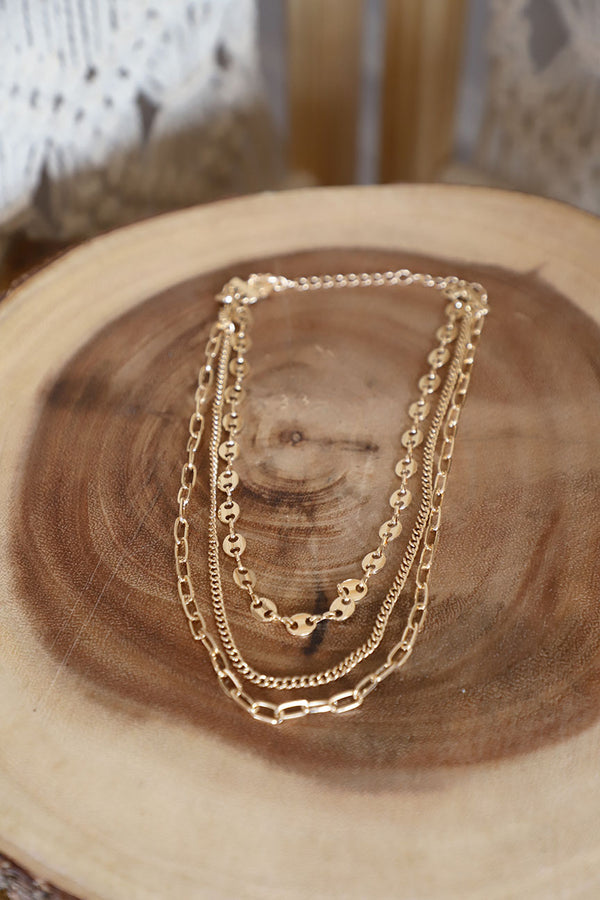 Lennon Chain Link Triple Layered Gold Necklace