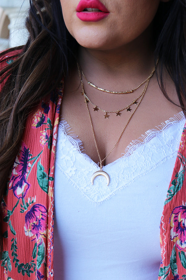 Moon Child Half Moon and Star Layered Necklace - Barefoot Dreamer