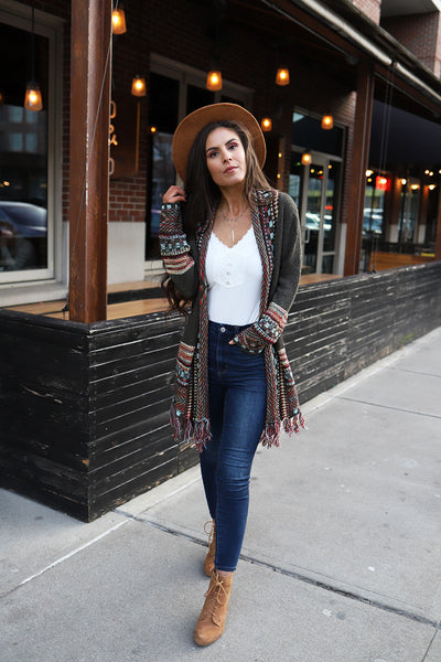 Shyanne Fringe Tassel Cardigan Olive Wild Dreamer
