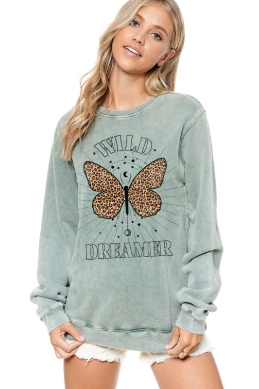 Wild Dreamer Butterfly Mineral Wash Graphic Sweatshirt