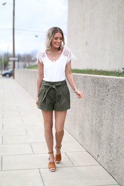 Laney Olive Shorts With Front Tie - Barefoot Dreamer