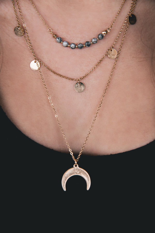 Elora Triple Layered Crescent Necklace - Barefoot Dreamer