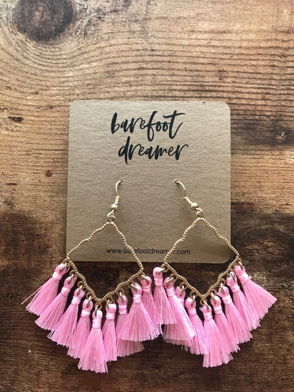 Isha Diamond Shaped Tassel Earrings - Pink - Barefoot Dreamer
