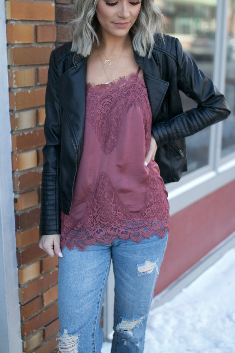 Chloe Lace Detailed Cami- Cranberry - Barefoot Dreamer
