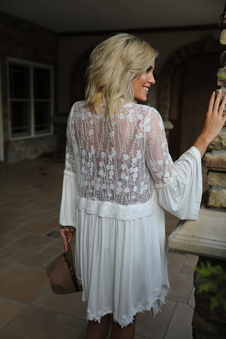 Ariana Lace Detailed Cardigan - White - Barefoot Dreamer