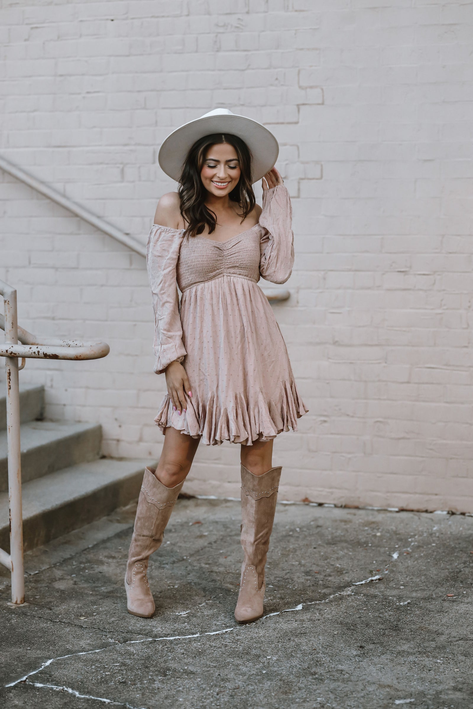 Sweet Caroline Smocked Ruffled Detail Boho Chic Dress -Taupe – Wild Dreamer