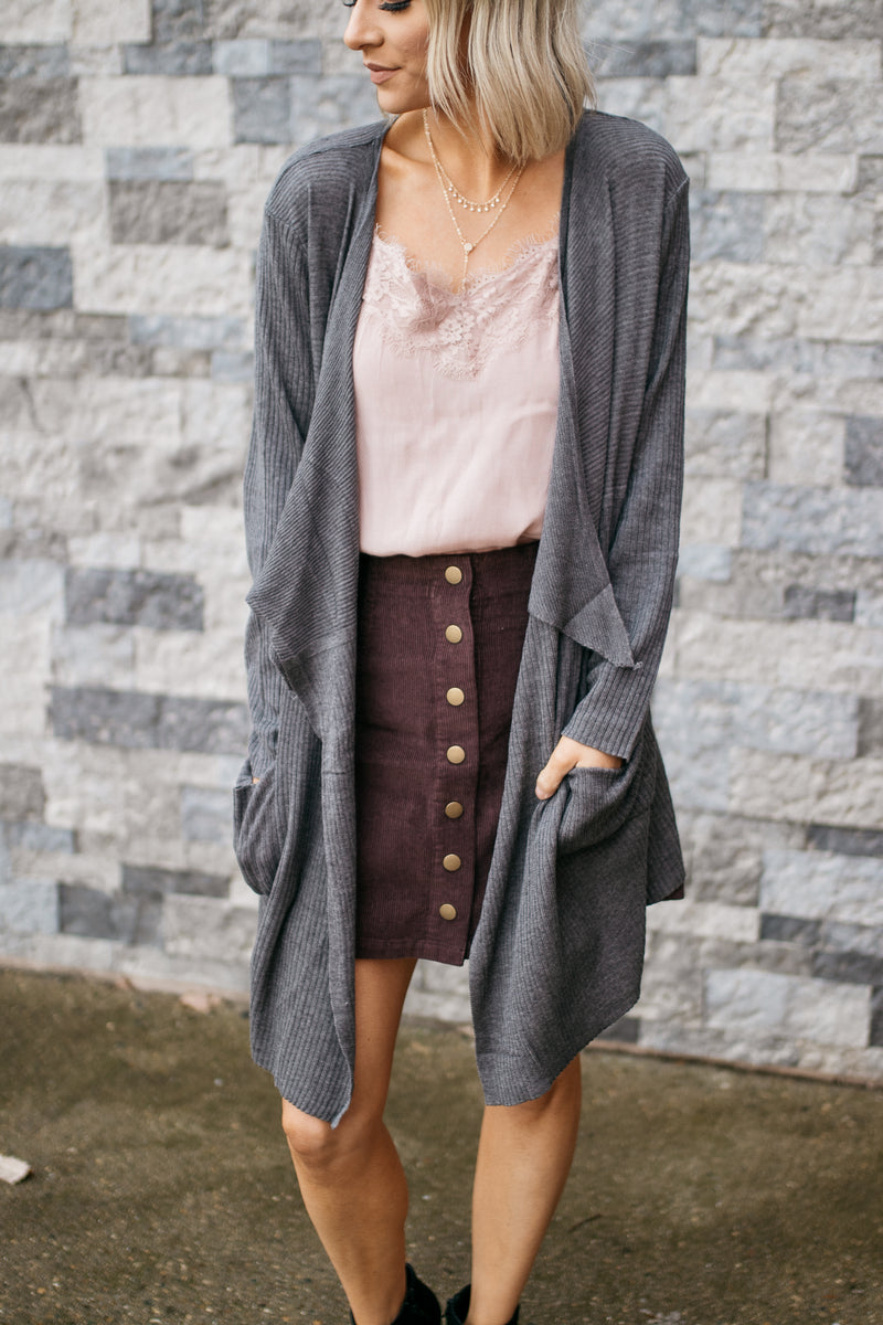 Willow Ribbed Knit Cardigan - Grey - Barefoot Dreamer