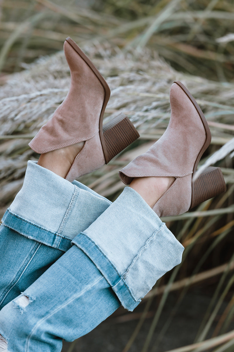 The Rynie Suede Cut Out Ankle Booties- Taupe – Wild Dreamer