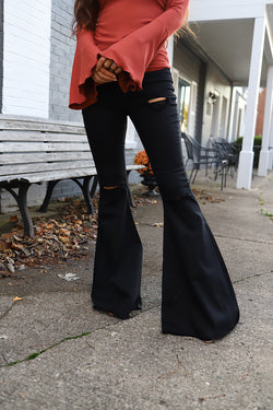 Hippie State of Mind Distressed Bell Bottoms - Black *RESTOCKED
