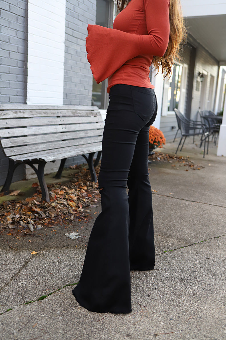 Hippie State of Mind Distressed Bell Bottoms - Black *RESTOCKED*