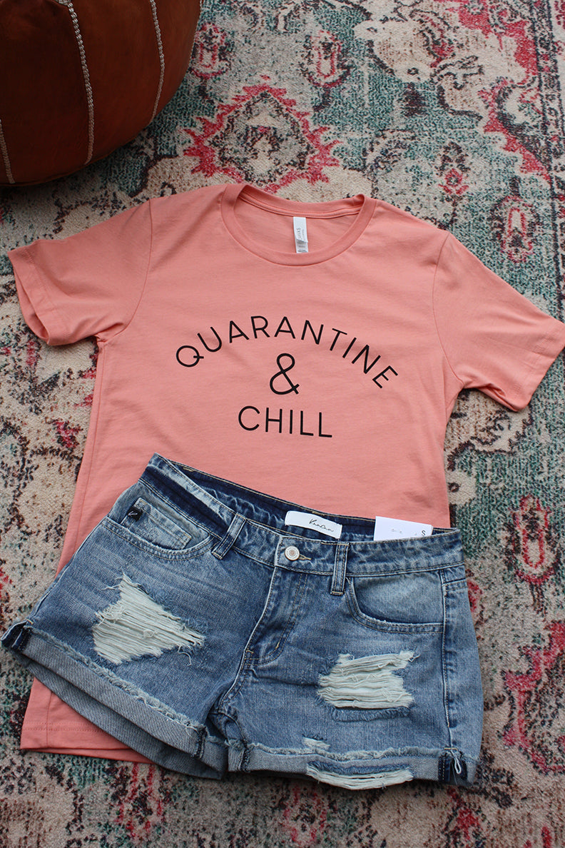 Quarantine and Chill Graphic Tee - Coral - Barefoot Dreamer