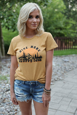 Hike More Worry Less Graphic Tee - Mustard - Barefoot Dreamer