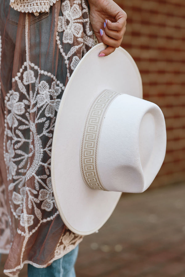 The Milo Boho Rancher Hat with Jacquard Band - White  **RESTOCKED**