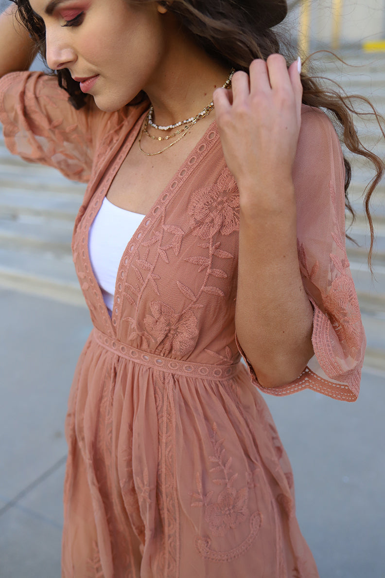 Amelia Embroidered Lace Maxi Romper - French Rose Wild Dreamer Amelia Embroidered Lace Maxi Romper - French Rose Wild Dreamer