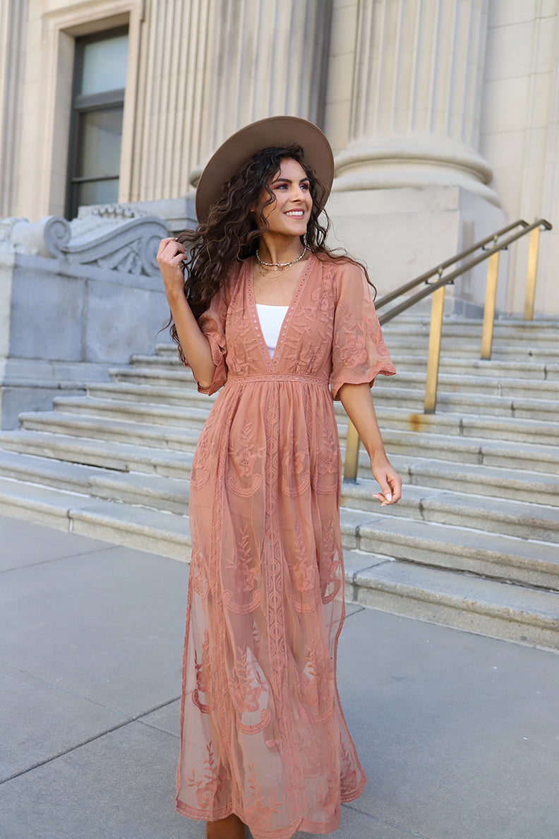 Amelia Embroidered Lace Maxi Romper - French Rose - Barefoot Dreamer