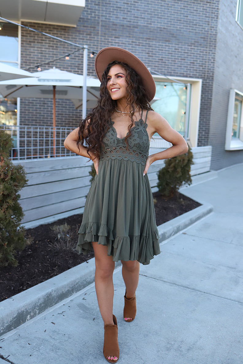 Arabella Scalloped Lace Bralette Dress - Olive Wild Dreamer Arabella Scalloped Lace Bralette Dress - Olive Wild Dreamer