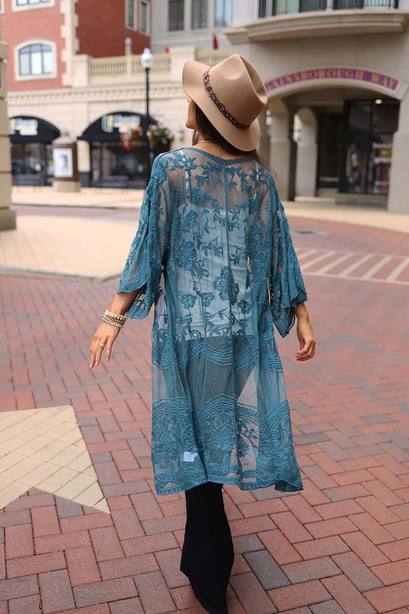 Indie Lace Crochet Kimono - Teal - Barefoot Dreamer