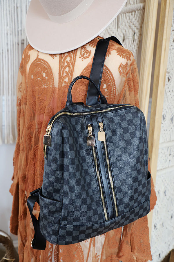 The Luxe Checkered Backpack - Black