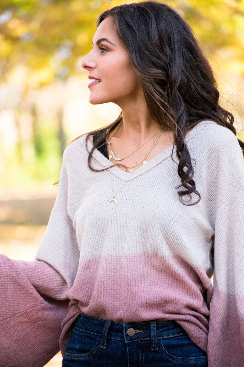 Bella Ombre Waffle Knit Bell Sleeve Top - Barefoot Dreamer