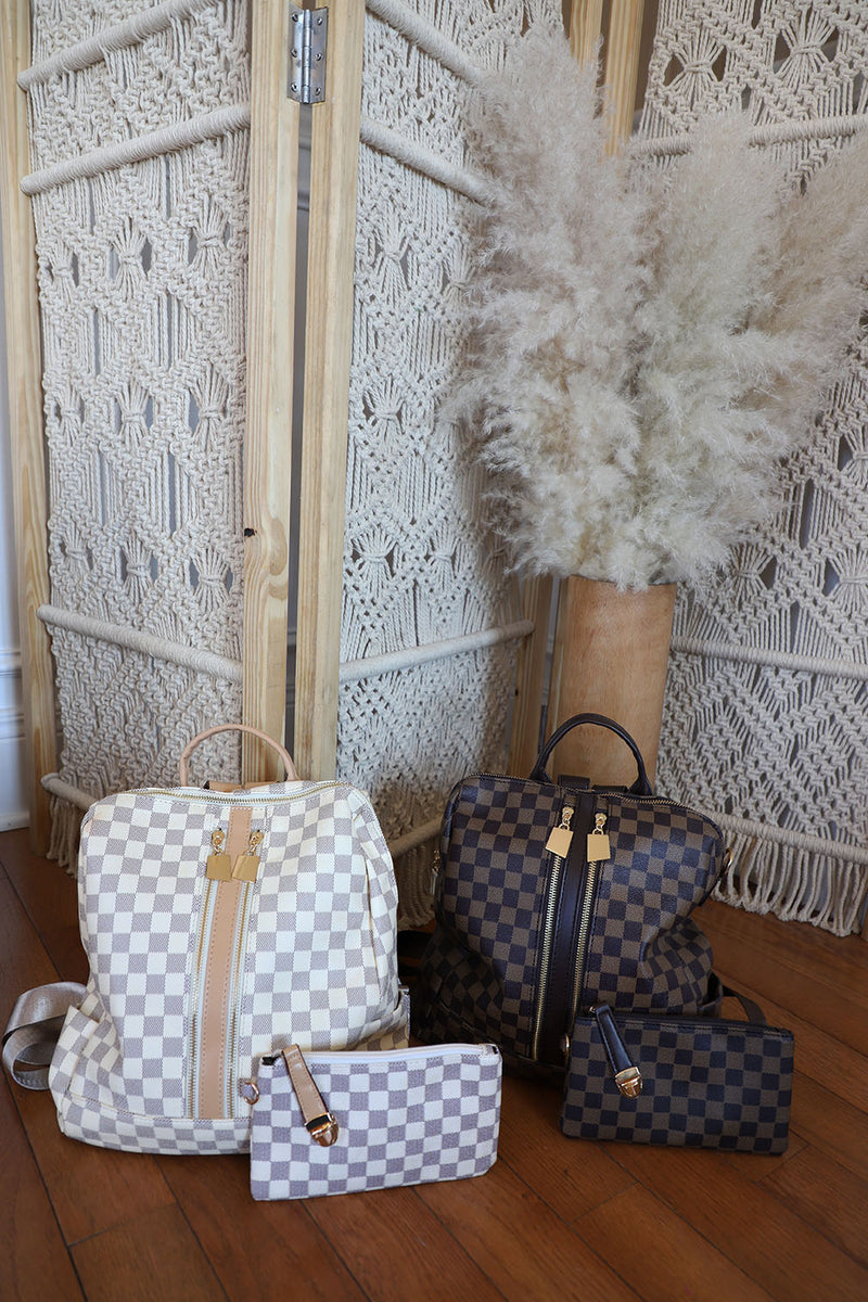 The Luxe Checkered Backpack - Brown