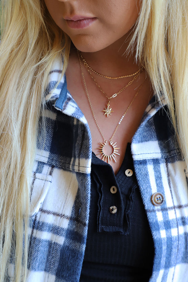 Chasing the Light Sun and Star Triple Layered Chain Link Gold Necklace
