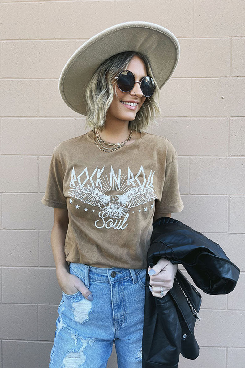 Rock and Roll Soul Graphic Tee- Tan
