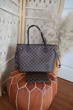 The Luxe Checkered Tote- Brown