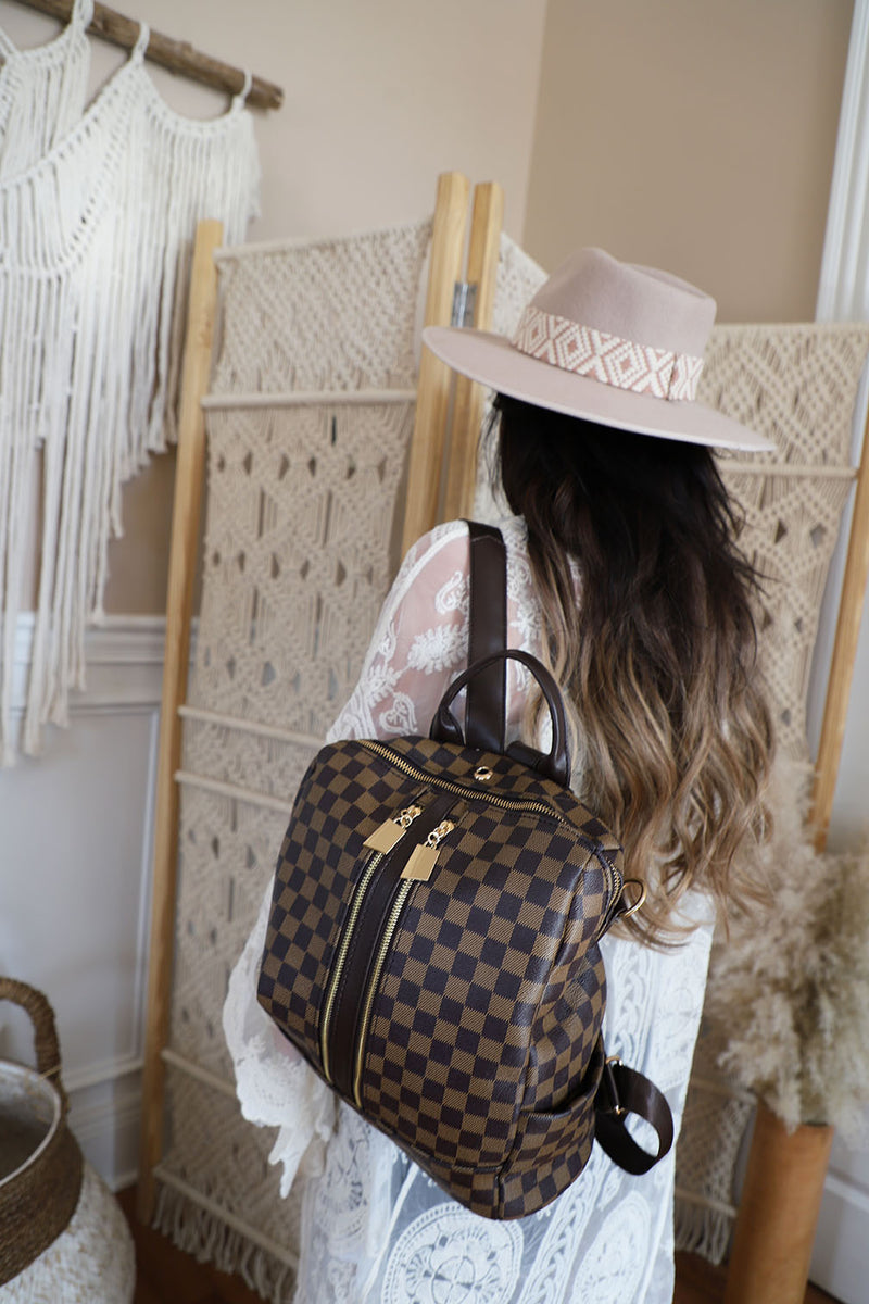 The Luxe Checkered Backpack - Brown