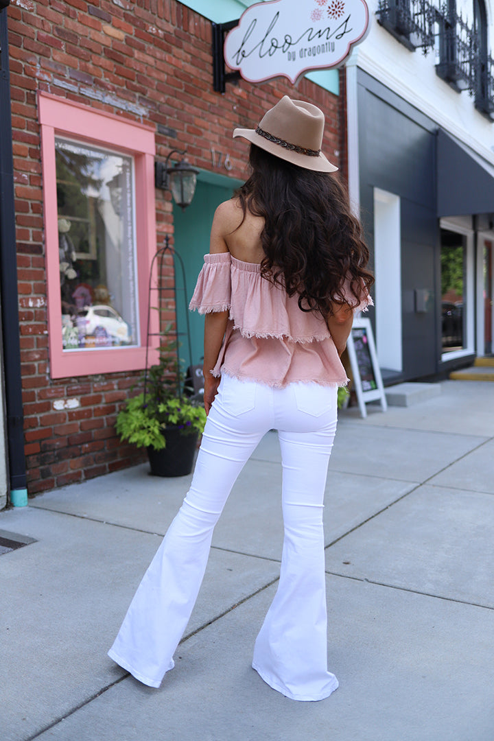 Free Your Soul White Judy Blue Bell Bottom Jeans - Barefoot Dreamer