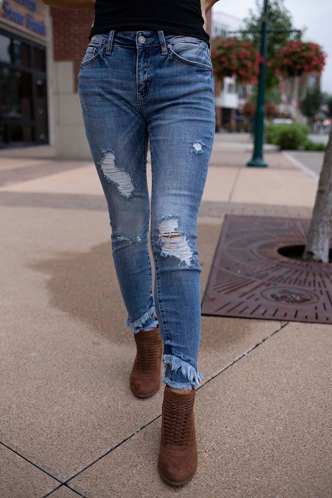 Fringe ankle hot sale skinny jeans