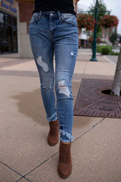 Fringe With Benefits Distressed Ankle Skinny Jeans - Barefoot Dreamer