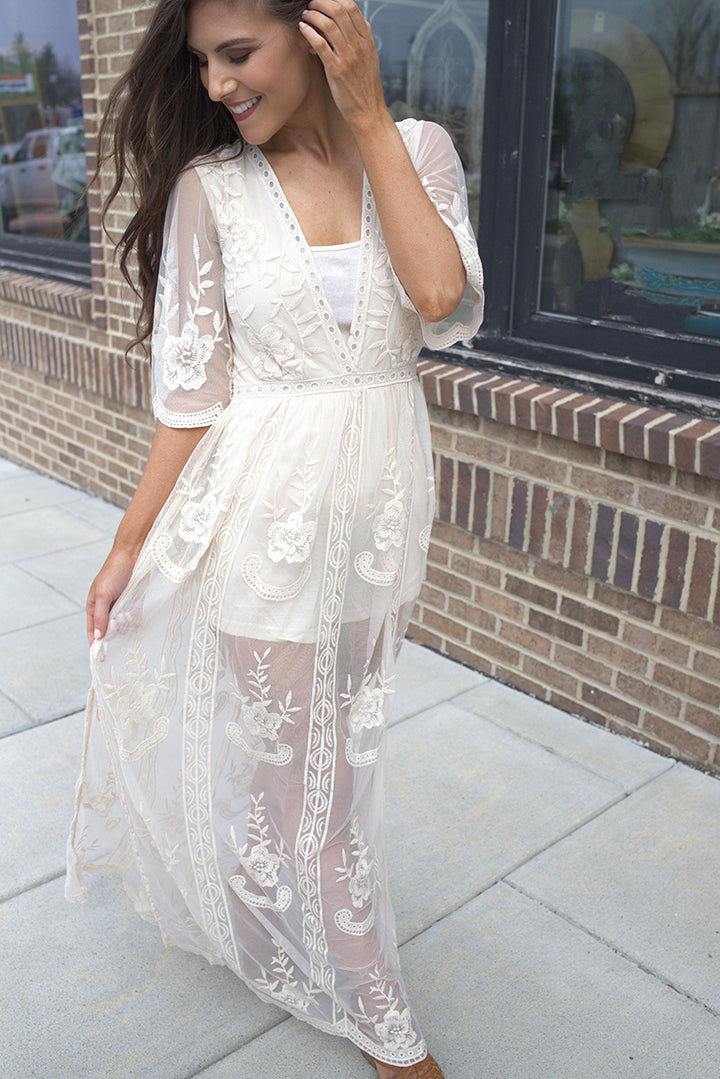 Amelia Embroidered Lace Maxi Romper -Ivory - Barefoot Dreamer