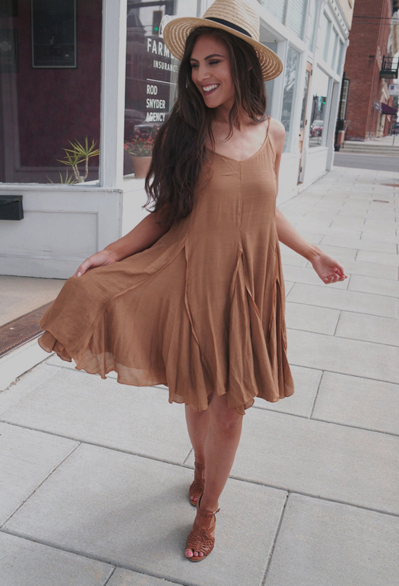 Evie Sleeveless Flare Dress - Camel - Barefoot Dreamer