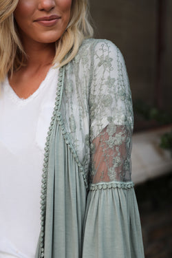 Ariana Lace Detailed Cardigan - Sage - Barefoot Dreamer