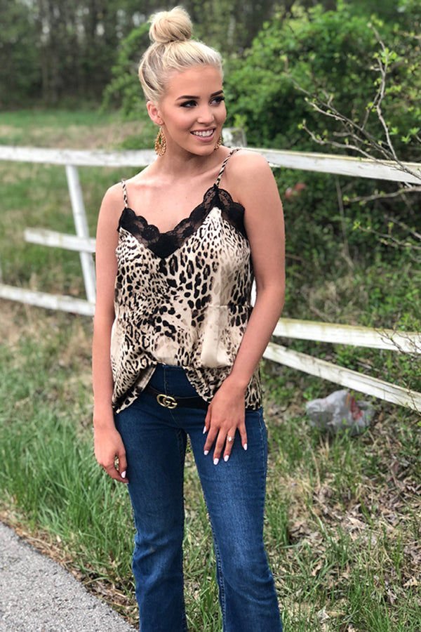 So Fierce Leopard Print Lace Cami - Taupe - Barefoot Dreamer