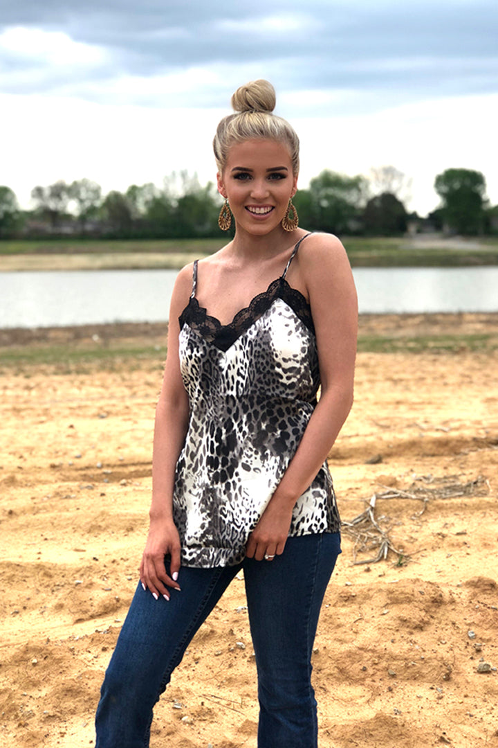 So Fierce Leopard Print Lace Cami - Cream - Barefoot Dreamer