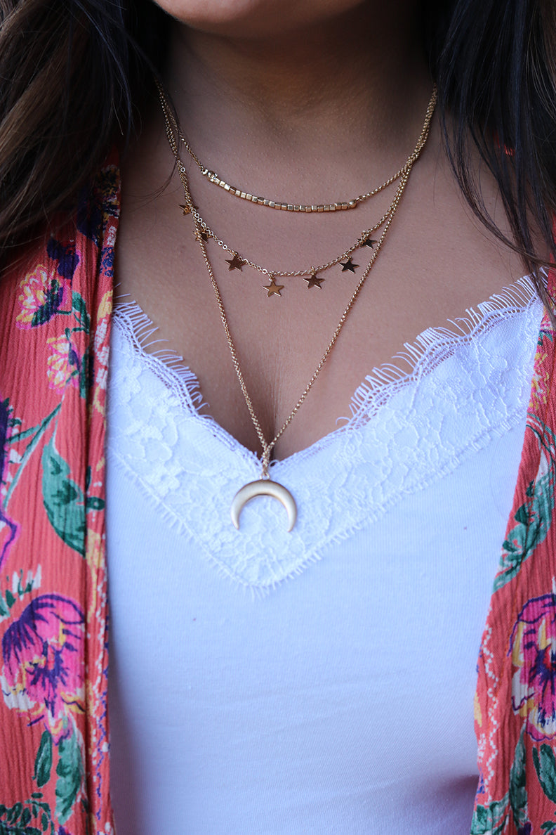 Moon Child Half Moon and Star Layered Necklace - Barefoot Dreamer
