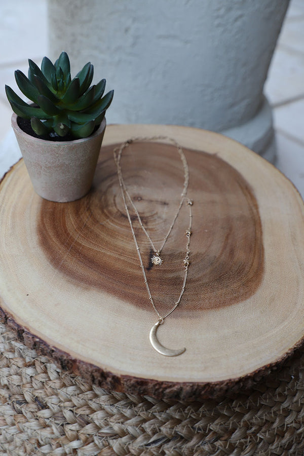 Star Gazer Moon and Star Layered Drop Necklace