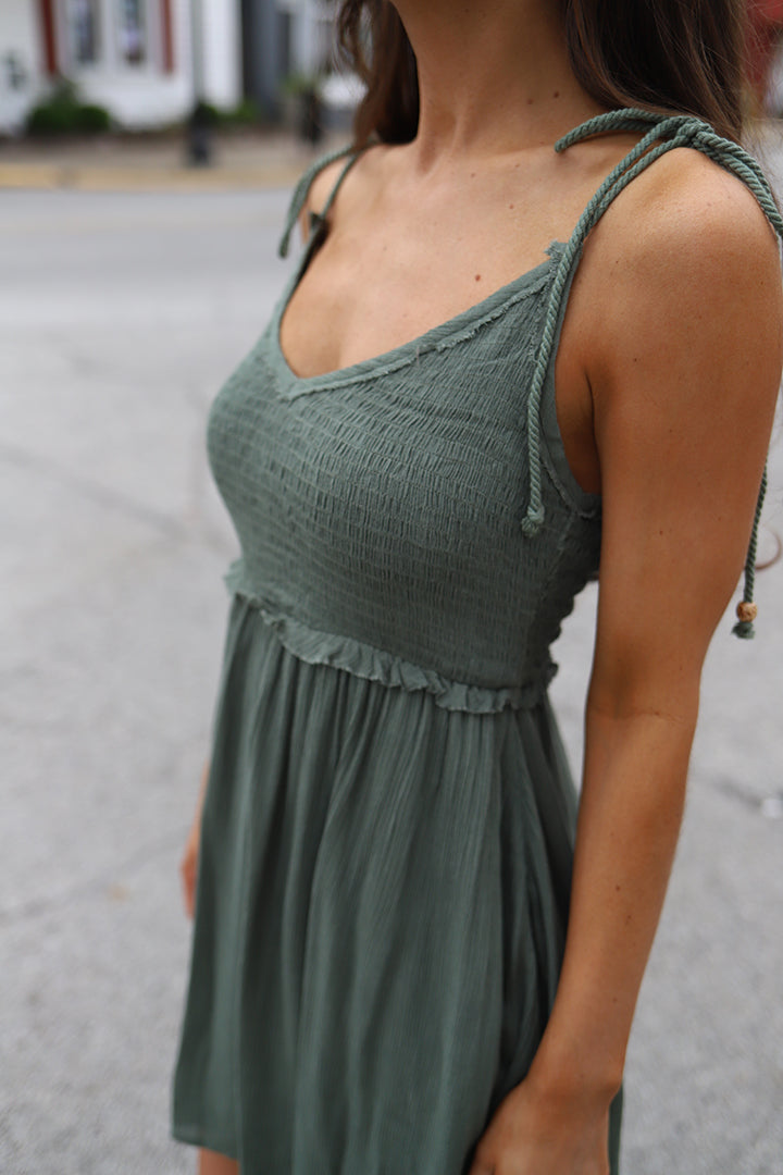 Adella Smocked Sundress - Olive - Barefoot Dreamer