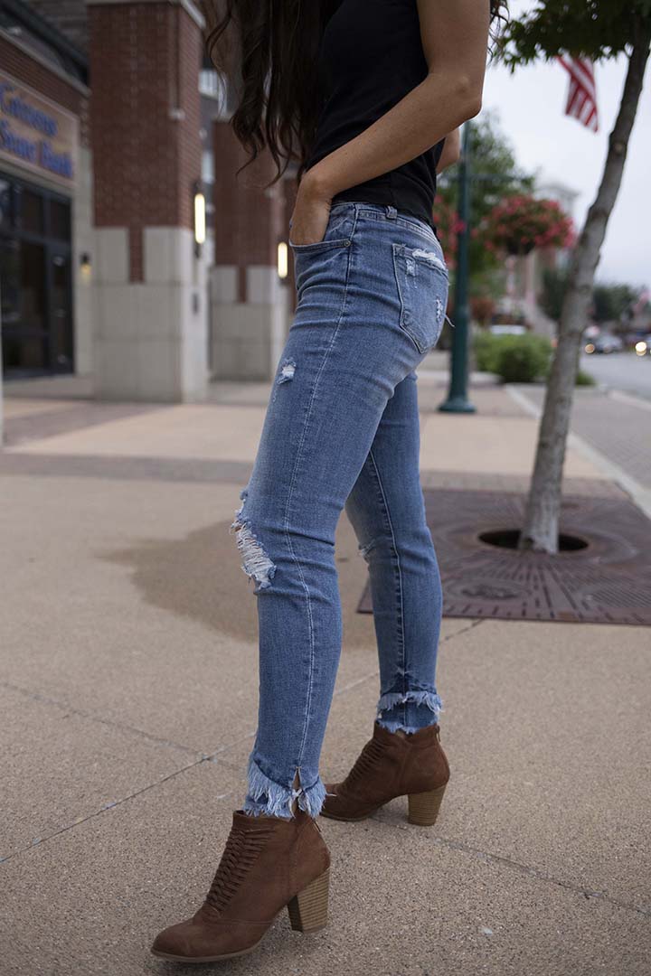 Fringe With Benefits Distressed Ankle Skinny Jeans - Barefoot Dreamer