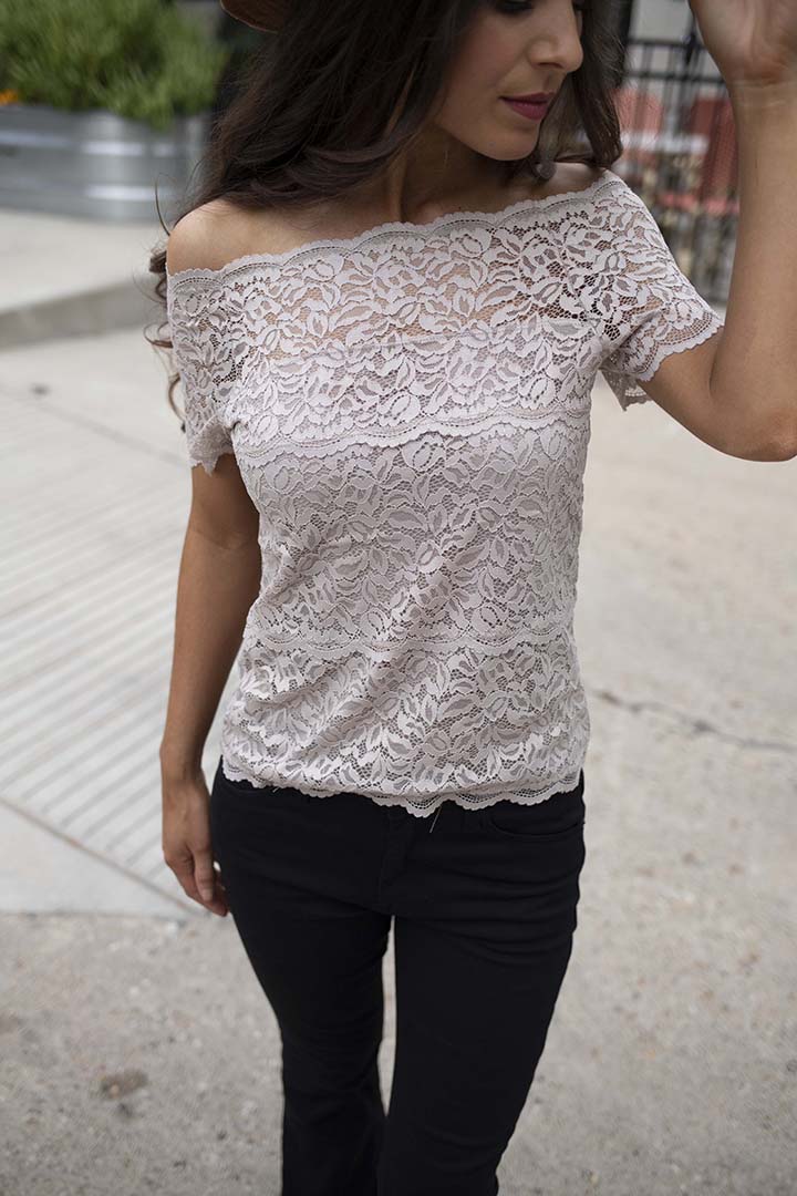 Haelyn Lace Scalloped Off Shoulder Top - Taupe - Barefoot Dreamer