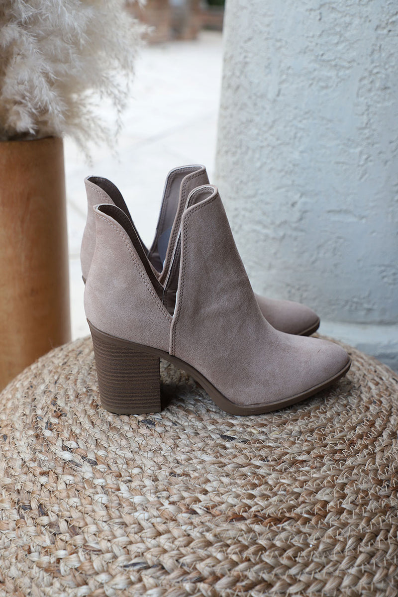 The Rynie Suede Cut Out Ankle Booties- Taupe – Wild Dreamer