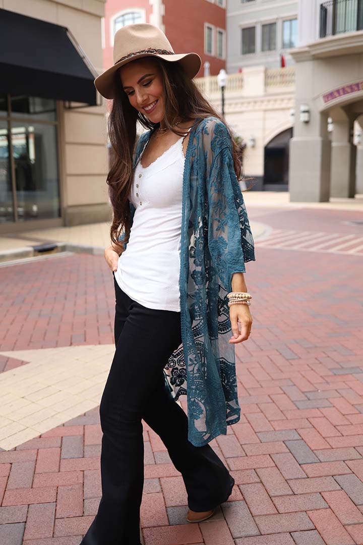 Indie Lace Crochet Kimono - Teal - Barefoot Dreamer