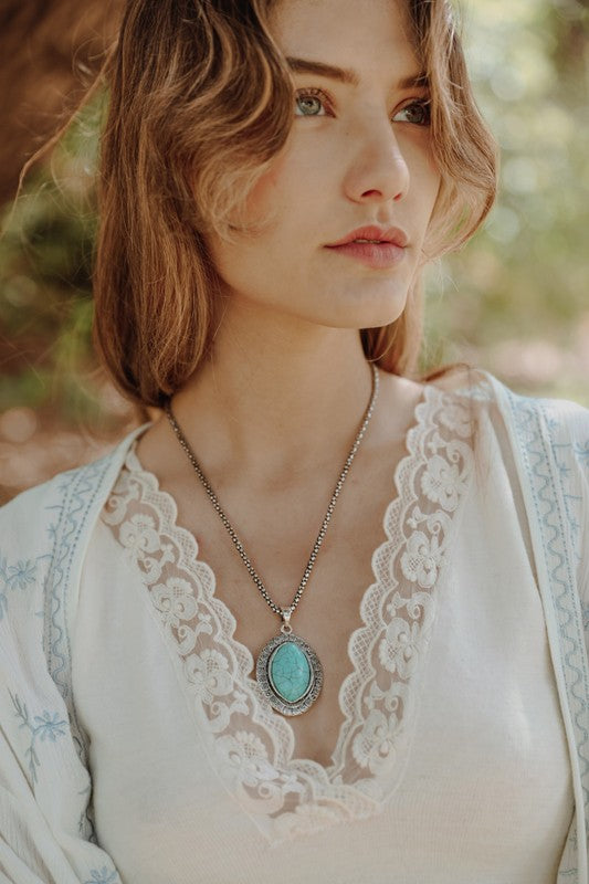 Ophelia Oval Turquoise Pendant Necklace - Barefoot Dreamer