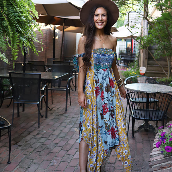 bohemian gypsy boho dresses Heart Mixed Floral Patterned Maxi Dress Sept25-Promo 20 Stunning 50th Birthday Color:Gardenia Browse sexy summer beach