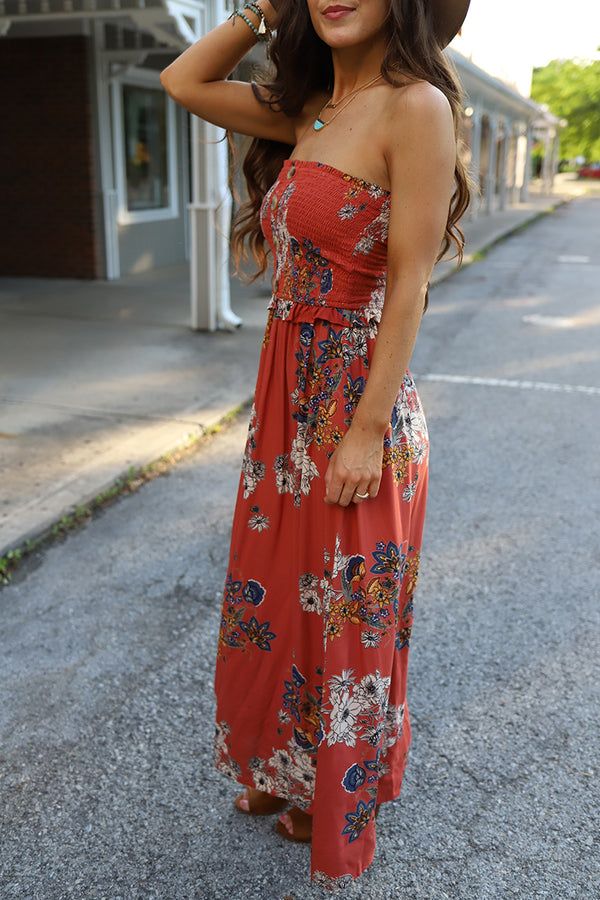 Free and Wild Strapless Floral Printed Maxi Dress